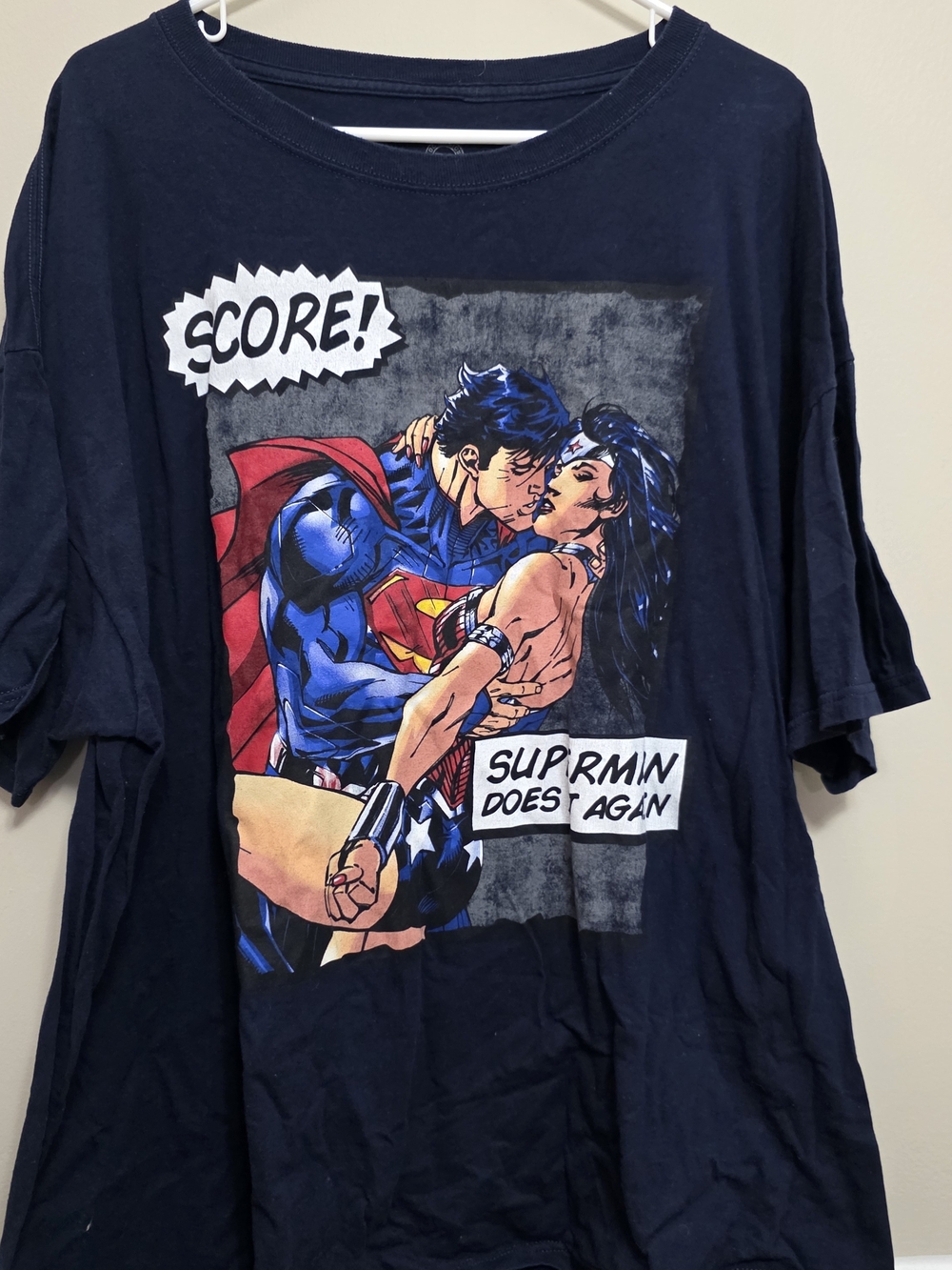 DC Comics Superman & Wonder Woman Comic Graphic Tee Mens Size 3XL Navy Blue